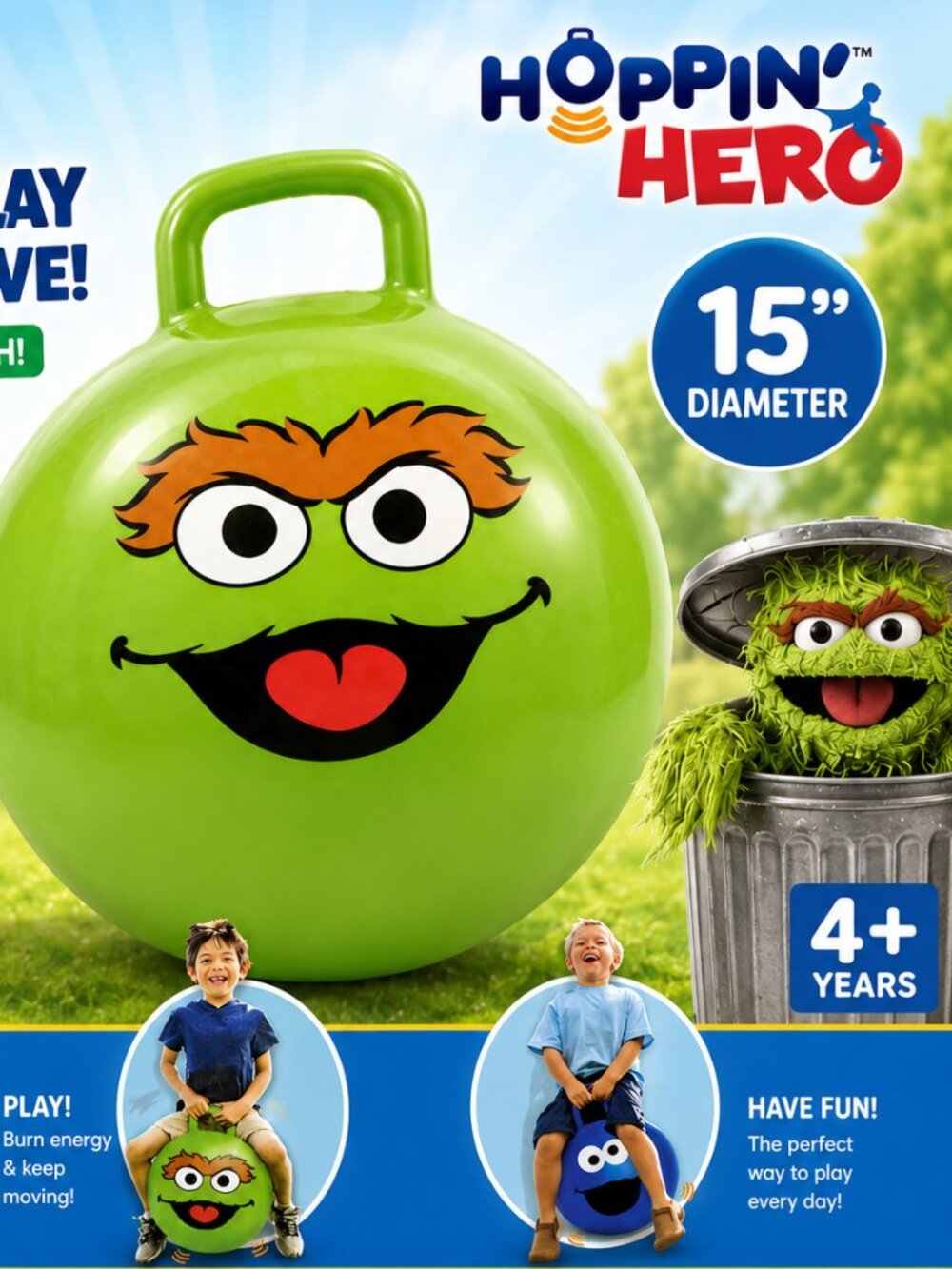 15" Oscar Hopper Ball Hoppin' Hero Bounce & Play Sesame Street 4Y+